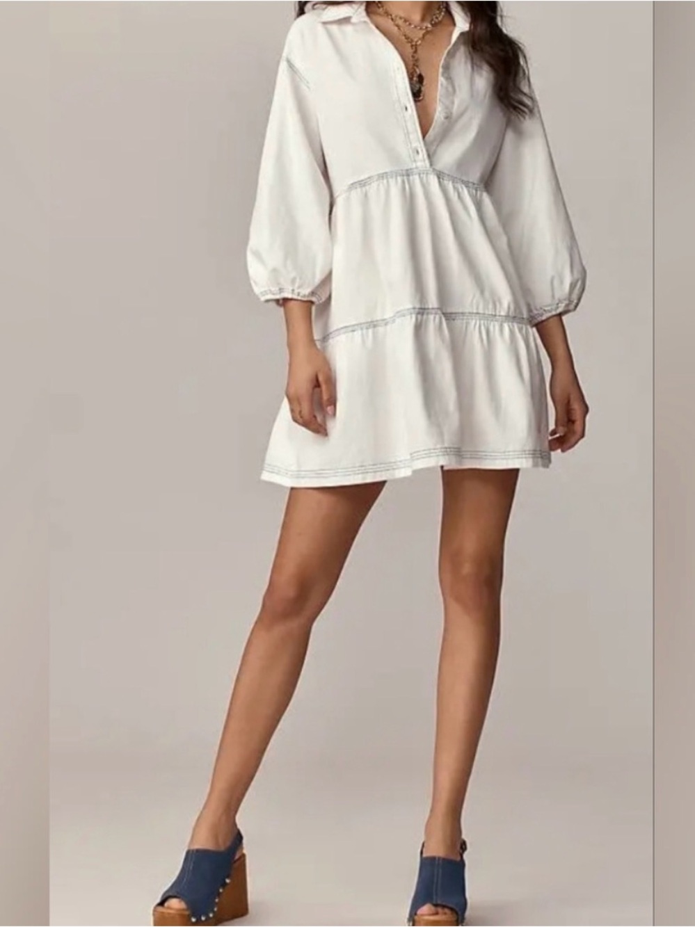 Maeve Bettina XSP White Denim Mini Dress